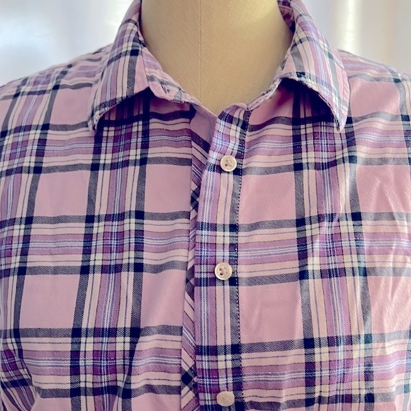 Talbots lavender Plaid Button Down Women’s Shirt Size Large Petite - Picture 2 of 7